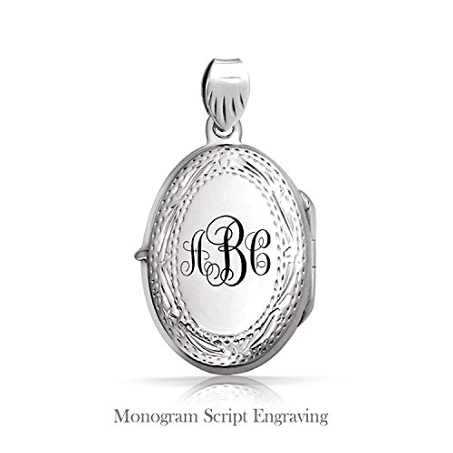 Vintage Style Etching Oval Locket Pendant 925 Sterling Silver Necklace