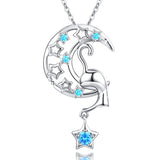 Sliver Star Moon Cat Pendant Dainty Charm Necklace