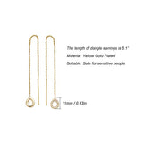 Yellow Gold Plated Threader Drop Earrings Spike Long Chain Circle Teardrop Drop Dangle Earrings Jewelry Gift for Women Girls Mom, Length 5.1”