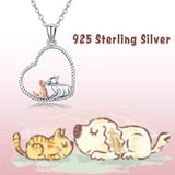 Cat Dog Necklace Forever Love Heart Pendant for Women Mother Mom Teens Girls,S925 Sterling Silver/Cat Gift for Dog Cat Lovers