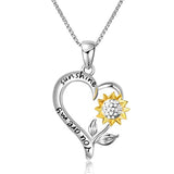 Silver you are my sunshine Sunflower Heart necklace