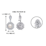 Women's 925 Sterling Silver CZ 9MM Cultured Pearl Luxury Blooming Flower Bride Earrings