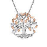 Family Tree of Life Pendant Necklace for Women White Gold Plated Necklace Jewelry with Brilliant Leaves Birthday Gift for Her