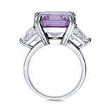 Rhodium Plated Sterling Silver Purple Asscher Cut Cubic Zirconia CZ Statement 3-Stone Cocktail Anniversary Fashion Right Hand Ring