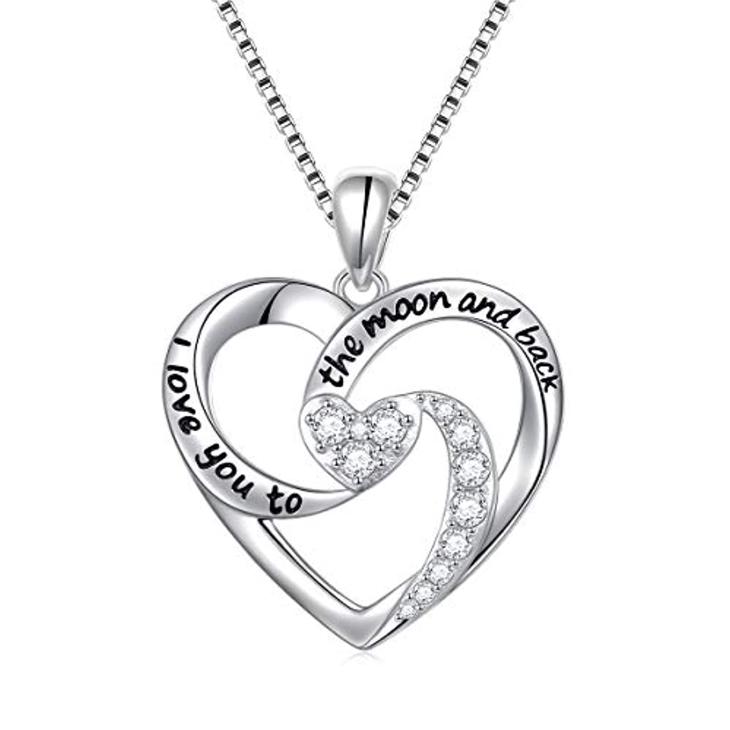 925 Sterling Silver Moon And Star Love Heart Pendant Necklace Gift for