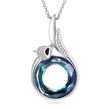  Silver Fox Necklace Fox Tail Pendant with Circle Blue Purple Crystal 