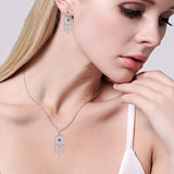 925 Sterling Silver Turquoise Bohemian Dreamcatcher Feather Filigree Necklace Earrings Set for Women Girl