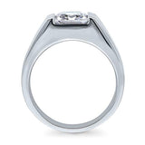 Rhodium Plated Sterling Silver Princess Cut Cubic Zirconia CZ Statement Solitaire Engagement Ring