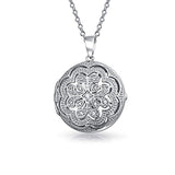 Vintage Style Small Round Flower CZ Accent Heart Pendant Necklace Locket For Women For Teen 925 Sterling Silver