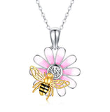 Silver Flower Bee Necklace Pendant