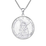 St Michael Neckalce Solid 925 Sterling Silver Pendant Religious Round Jewelry