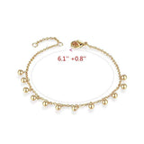 Yellow Gold Plated Bead Ball Dainty Bracelet For Women Girls Adjustable
