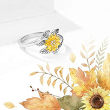 Sunflower Ring S925 Sterling Silver Size 6/7/8 Gold Flower Leaf Band You are My Sunshine Sunflower Jewelry Gifts for Women