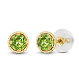 14K Gold Green Peridot Stud Earrings 