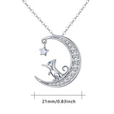Cat Moon Pendant Necklace with Opal Star Light,  925 Sterling Silver Forever Love Sparkling Crescent Jewelry Gift for Women Girls