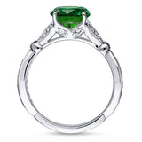 Rhodium Plated Sterling Silver Green Round Cubic Zirconia CZ Solitaire Promise Ring