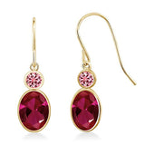 14K Gold  Created Ruby and Created Moissanite   Drop Earrings