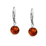 Simple Honey Amber Round Leverback Drop Ball Earrings For Women 925 Sterling Silver