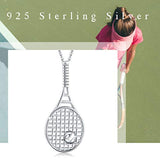 925 Sterling Silver Tennis Racket Necklace Tennis Sports Lover Jewelry Gifts for Women Men