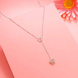 925 Sterling Silver Rose Flower Pendant Long Heart Necklace Jewelry for Women