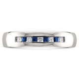 14k White Gold Princess-cut Diamond & Blue Sapphire Gentlemen's Wedding Band Ring (1/4 cttw, I-J, I2)
