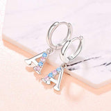 925 Sterling Silver Cubic Zircoina Alphabet Letter A Initial Dangle Drop Earrings for Women
