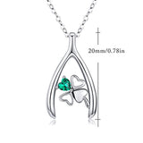 Wishbone Necklace 925 Sterling Silver Cubic Zirconia  Good Luck Four Leaf Clover Pendant Wishbone Jewelry for Women