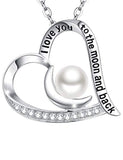  Silver CZ heart &Moon White Pearl Messages Necklace Pendants
