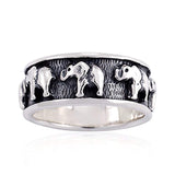 925 Oxidized Sterling Silver Asian Inspired Elephant Band Ring Unisex - Nickel Free