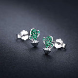 Earrings 925 Sterling Silver Cactus Jewelry Cactus Gifts Green Cubic Zircon Studs for Women