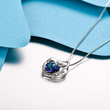 I Love You Mom Series - Sterling Silver Mother Daughter/Son Necklace Heart Pendant with Blue Crystal - Fine Jewelry Birthday Gifts for Mom Mother Grandma Mother-to-be Mother-in-law Stepmom