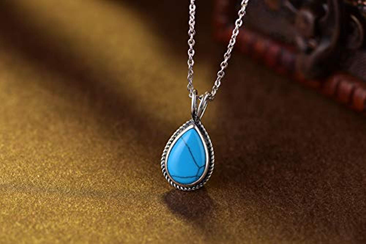 Sterling Silver Created Turquoise Teardrop Pendant Necklace Fine Jewelry