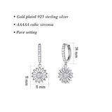 White Gold Plated 925 Sterling Silver CZ Cubic Zirconia Sunflower Dangle Drop Small Hoop Earrings For Women Girls