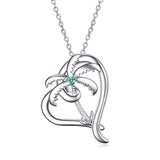 Silver  Palm Tree Cubic Zirconia Heart Jewelry Necklace