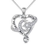 Silver Moon and Star Love Heart Pendant Necklace