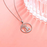 925 Sterling Silver Giraffe Jewelry Tree of Life Giraffe Family Pendant Necklace for Women, Mom and Child Giraffe Necklaces