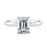Rhodium Plated Sterling Silver Emerald Cut Cubic Zirconia CZ Solitaire Engagement Ring