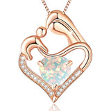  Silver Mother and Child Love Heart Opal Pendant Necklace