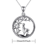 925 Sterling Silver Necklace with Dog and Girl,Life of The Tree Of Life Round Pendant Jewelry Gift for Mother Daughter Girl