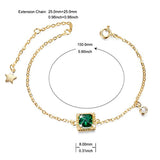 Charm Chain Bracelet 925 Sterling Silver With Green Zircon Star & Round Clear Zircon Pendants