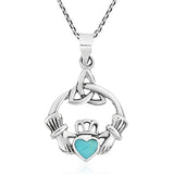 Silver Heart Turquoise Celtic Claddagh Necklace
