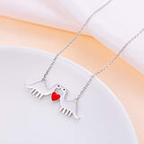 925 Sterling Silver Animal Love Red Heart Dinosaur Pendant Necklace for Women Girlfriend Wife Birthday Gift, 18 Inch + 2 Inch