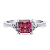 Rhodium Plated Sterling Silver Solitaire Promise Ring Made with Swarovski Zirconia Red Princess Cut