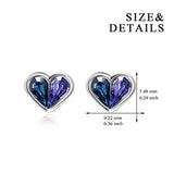 Sterling Silver Blue Purple Heart Earrings, Crystals from Swarovsk Stud Earrings for Women