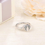 Sterling Silver Angel Wings Urn Ring for Women Always in My Heart Keepsake Memorial Jewelry Cremation Rings for Ashes