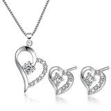 Love Heart Pendant Necklace Earrings Set