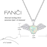 October Birthstone Sterling Silver Created White Fire Opal Necklace Halo Heart Pendant Cubic Zirconia CZ Danity Fine Jewelry for Women 16+2 inches Extender