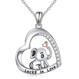 Silver Lucky in love elephant Animal Heart Pendant Necklace 