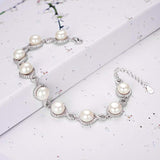 925 Sterling Silver CZ Freshwater Cultured Pearl Elegant Infinity Figure Adjustable Bracelet