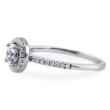 Rhodium Plated Sterling Silver Halo Promise Engagement Ring Made with Swarovski Zirconia Round